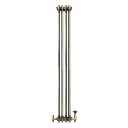 Traditional 3 Column Radiator & Valves – 1500mm x 200mm - Raw Metal