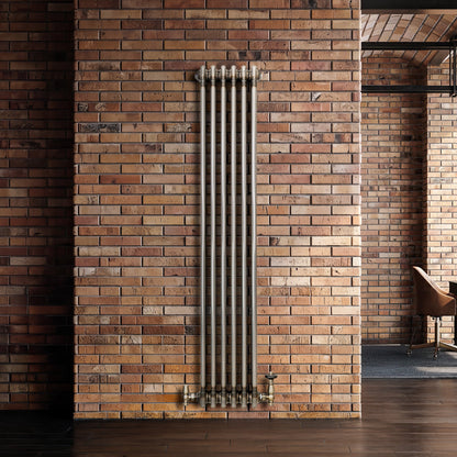 Traditional 3 Column Radiator & Valves – 1500mm x 290mm - Raw Metal