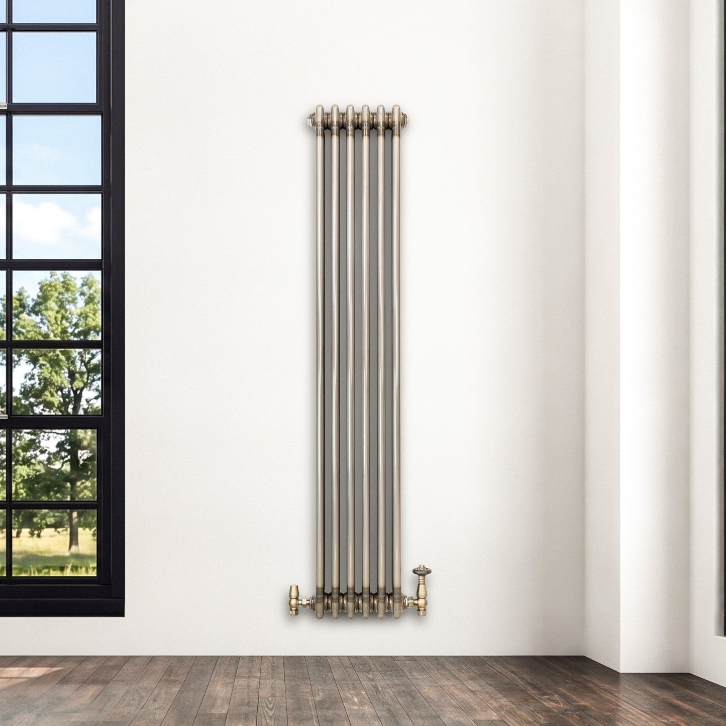 Traditional 3 Column Radiator & Valves – 1500mm x 290mm - Raw Metal