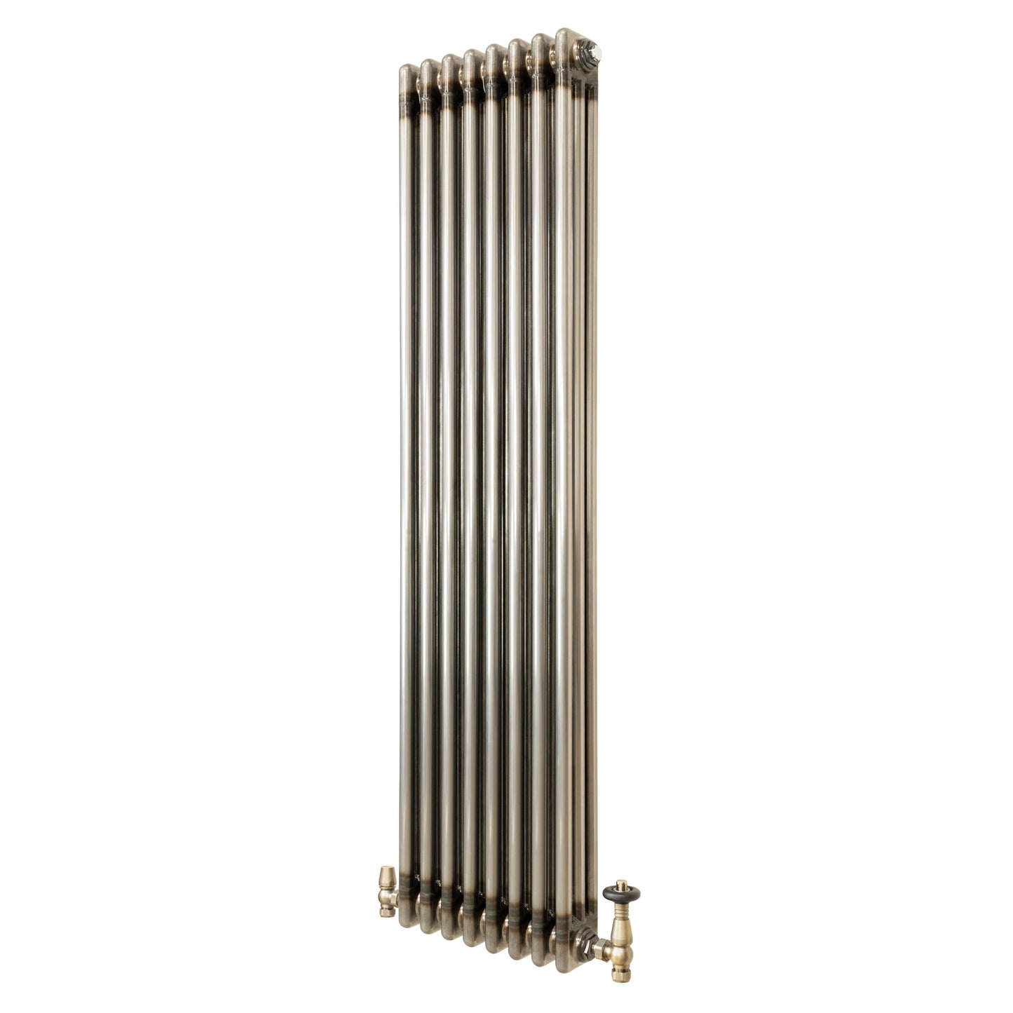 Traditional 3 Column Radiator & Valves - 1500mm x 380mm - Raw Metal