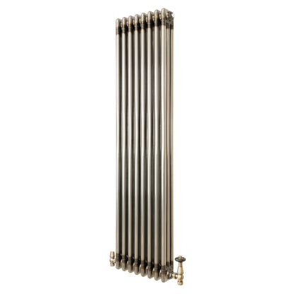 Traditional 3 Column Radiator & Valves - 1500mm x 380mm - Raw Metal