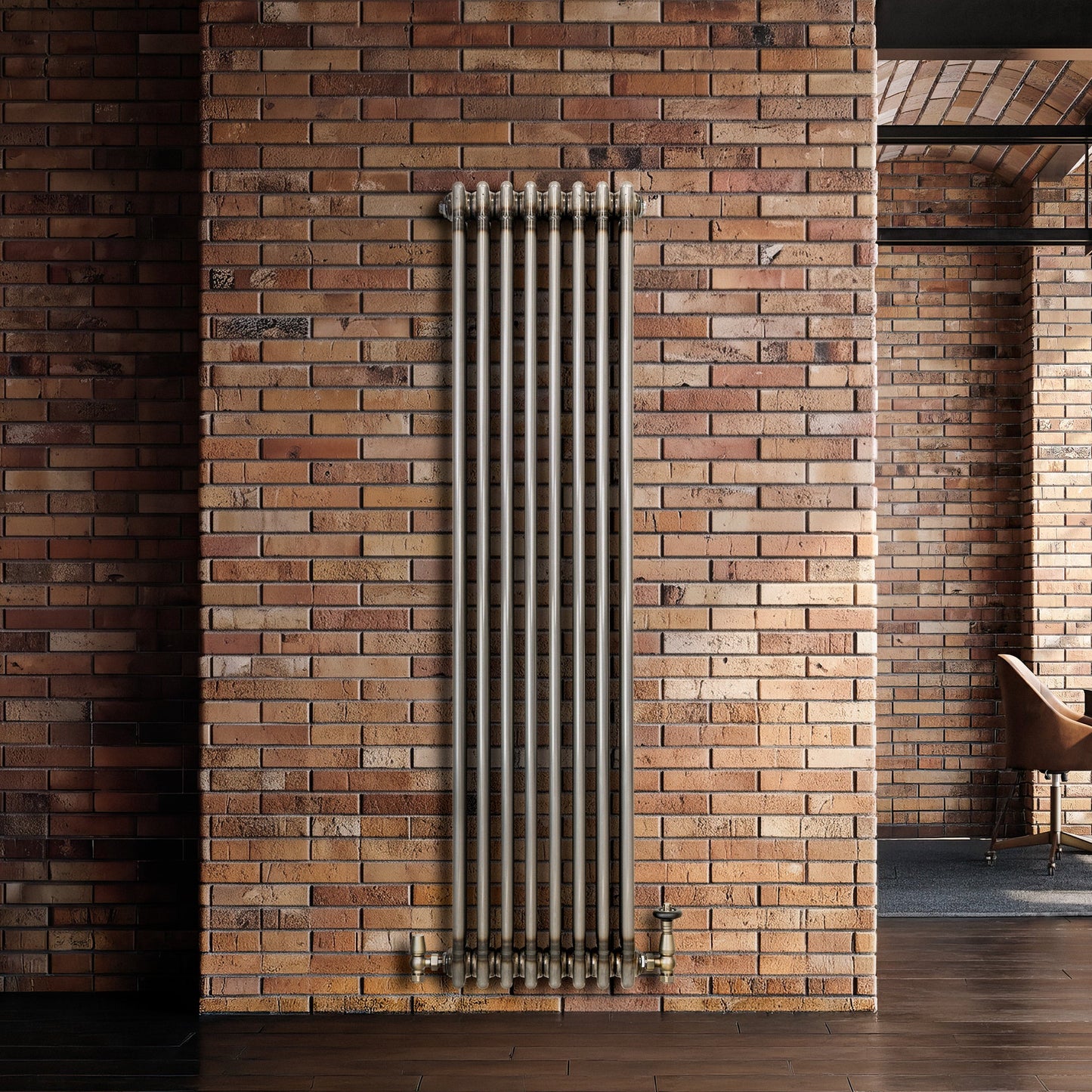 Traditional 3 Column Radiator & Valves - 1500mm x 380mm - Raw Metal