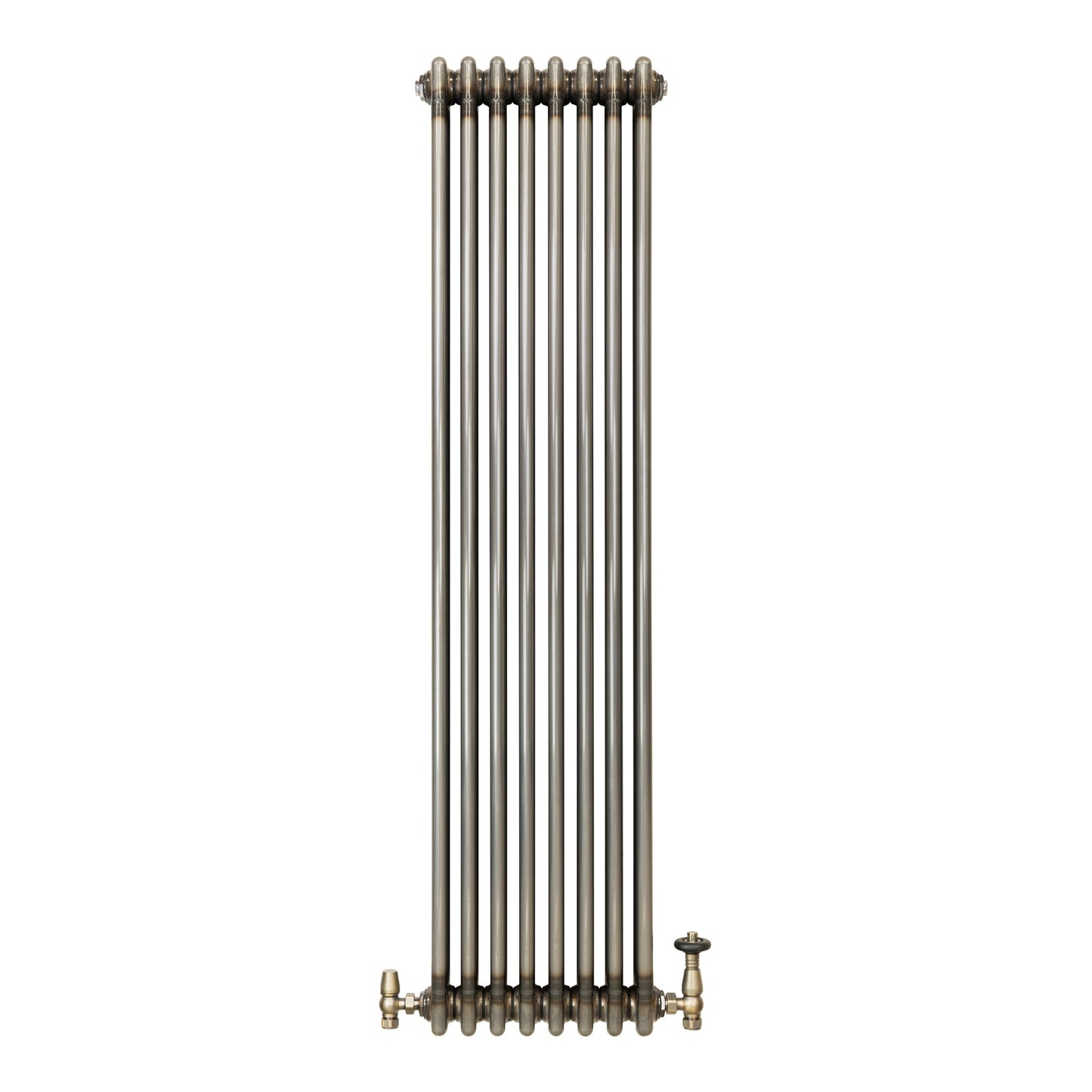 Traditional 3 Column Radiator & Valves - 1500mm x 380mm - Raw Metal