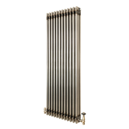 Traditional 3 Column Radiator & Valves – 1500mm x 560mm - Raw Metal