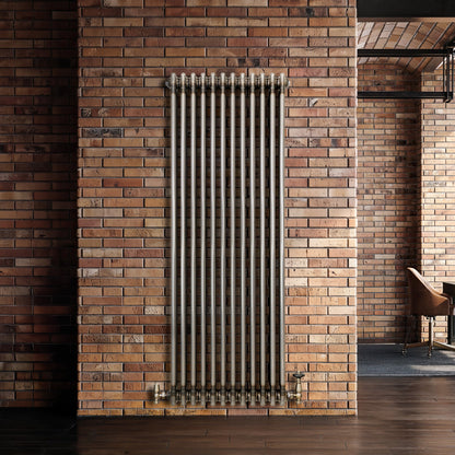 Traditional 3 Column Radiator & Valves – 1500mm x 560mm - Raw Metal