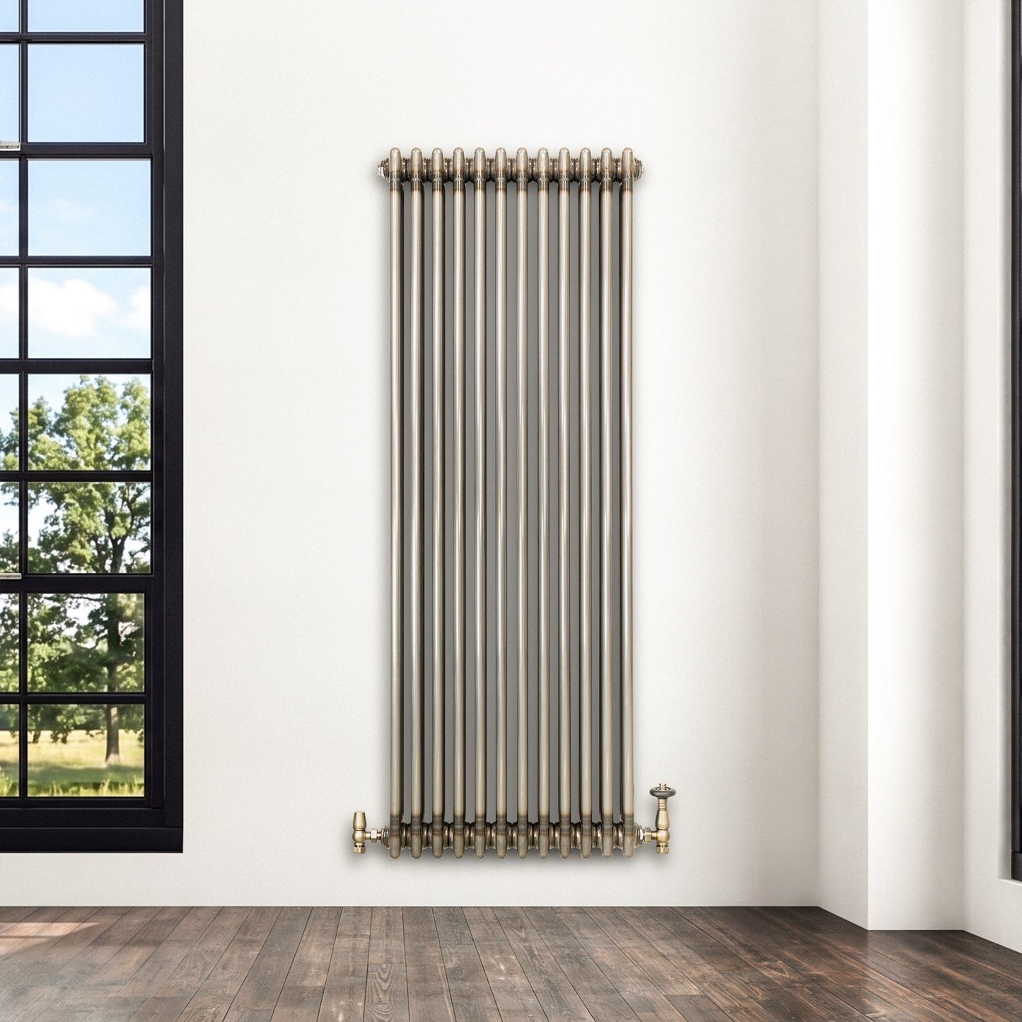 Traditional 3 Column Radiator & Valves – 1500mm x 560mm - Raw Metal