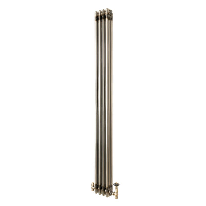 Traditional 3 Column Radiator & Valves – 1800mm x 200mm - Raw Metal
