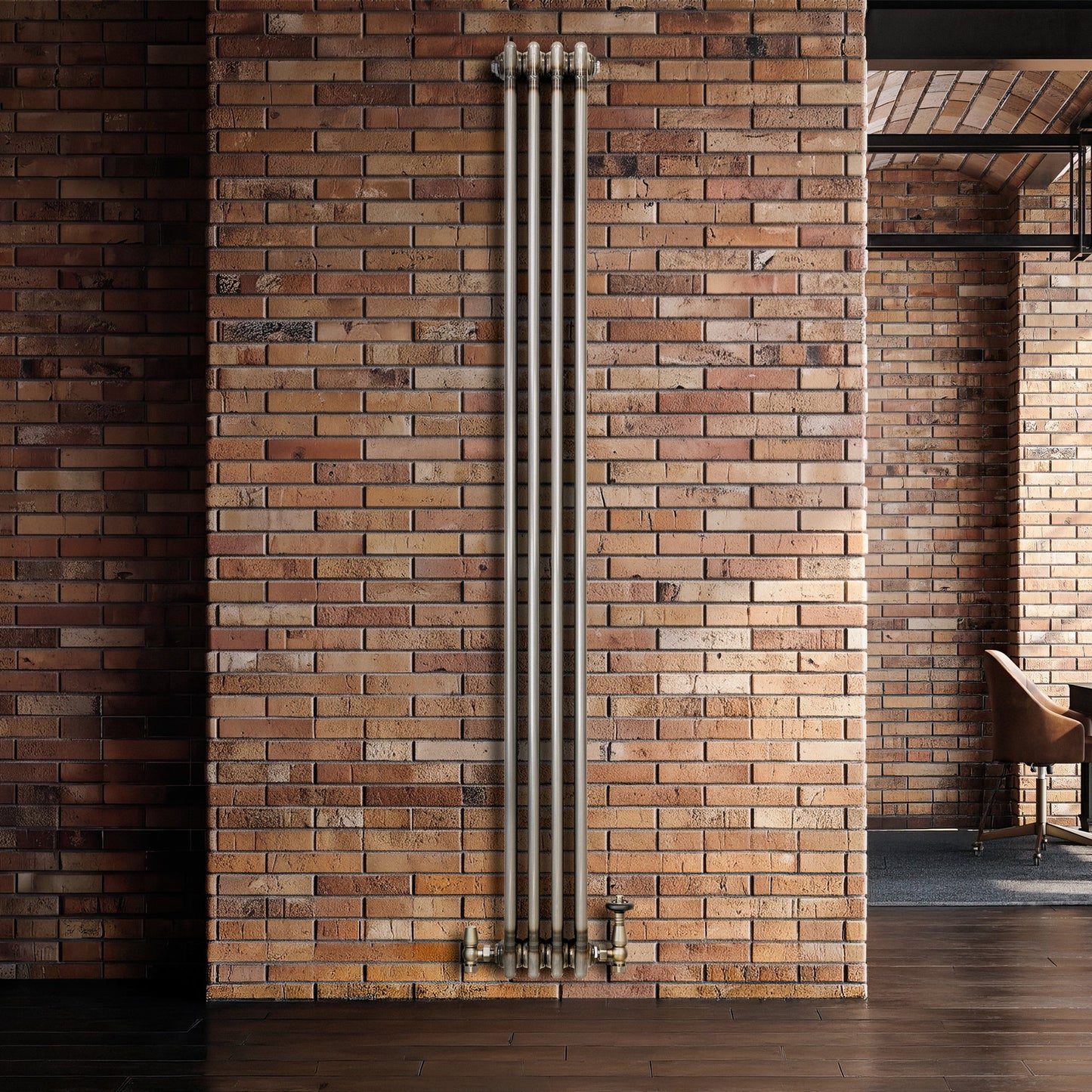 Traditional 3 Column Radiator & Valves – 1800mm x 200mm - Raw Metal