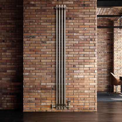 Traditional 3 Column Radiator & Valves – 1800mm x 200mm - Raw Metal