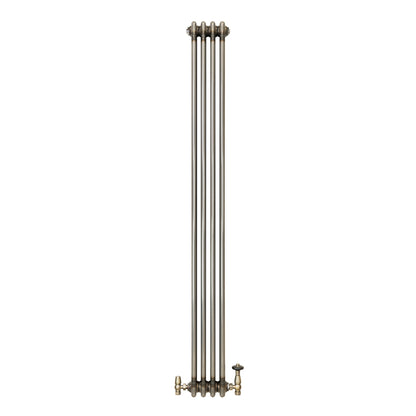 Traditional 3 Column Radiator & Valves – 1800mm x 200mm - Raw Metal
