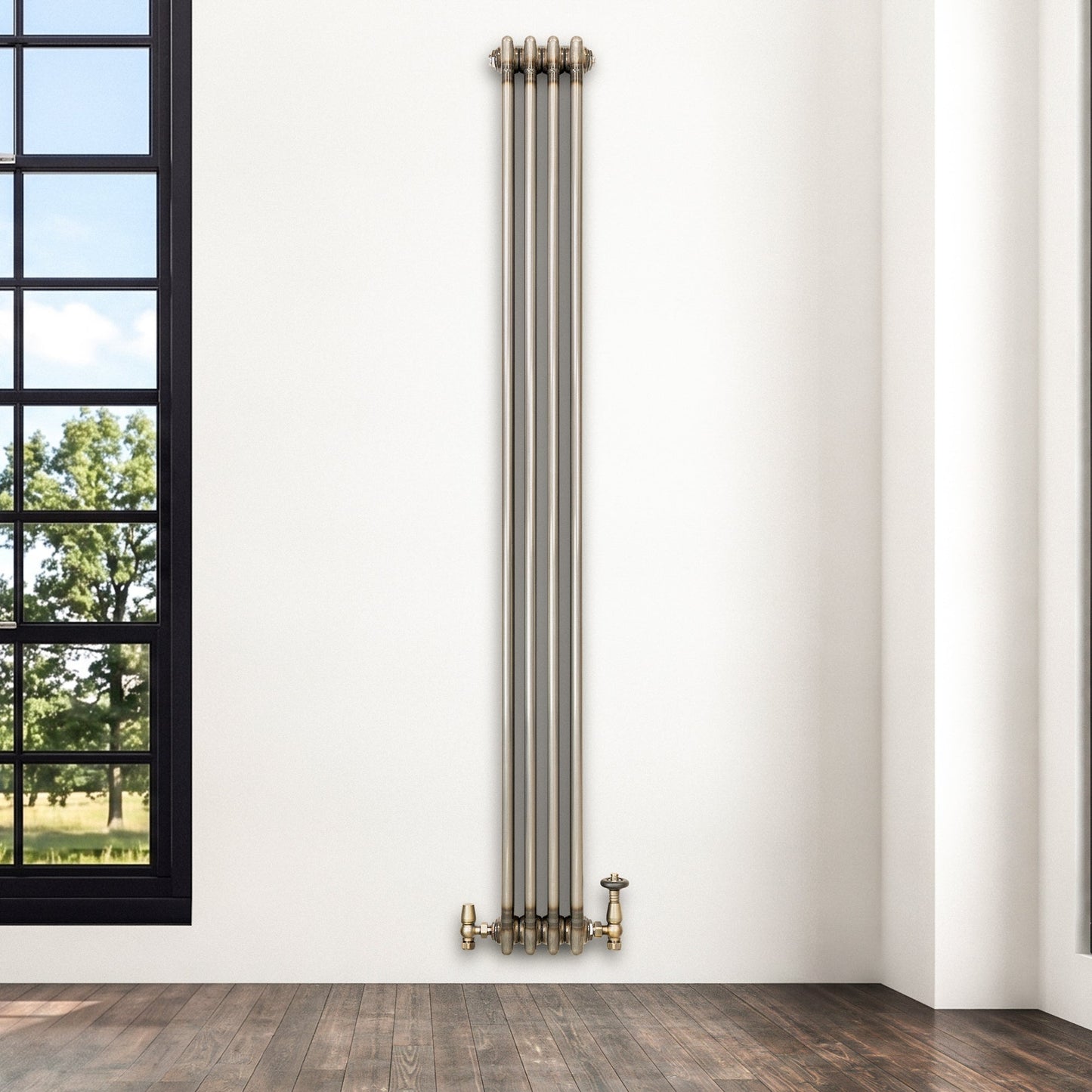Traditional 3 Column Radiator & Valves – 1800mm x 200mm - Raw Metal