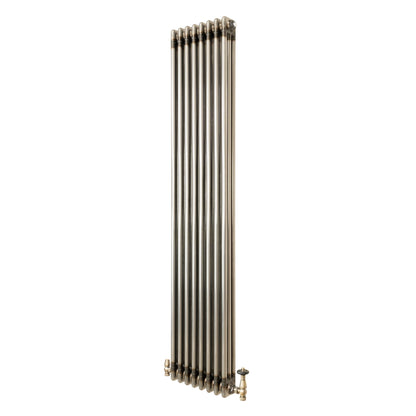 Traditional 3 Column Radiator & Valves – 1800mm x 380mm - Raw Metal