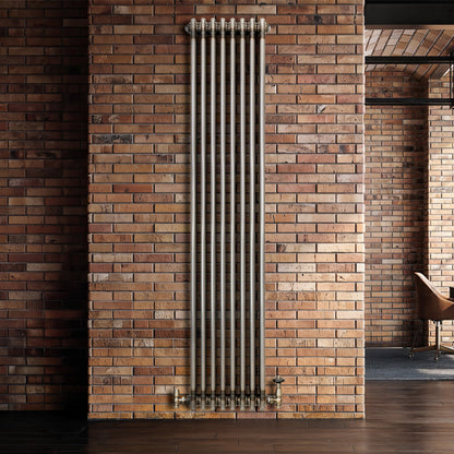 Traditional 3 Column Radiator & Valves – 1800mm x 380mm - Raw Metal