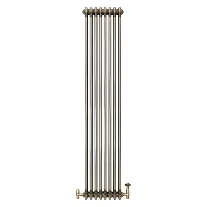 Traditional 3 Column Radiator & Valves – 1800mm x 380mm - Raw Metal