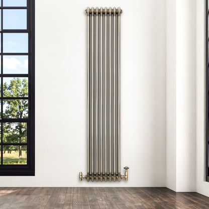 Traditional 3 Column Radiator & Valves – 1800mm x 380mm - Raw Metal