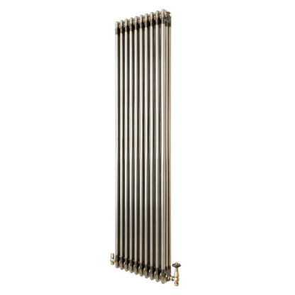 Traditional 3 Column Radiator & Valves - 1800 x 470mm - Raw Metal