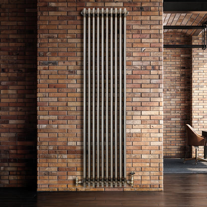 Traditional 3 Column Radiator & Valves - 1800 x 470mm - Raw Metal