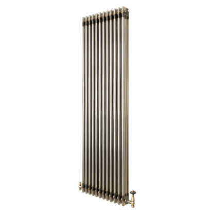 Traditional 3 Column Radiator & Valves - 1800 x 560mm - Raw Metal