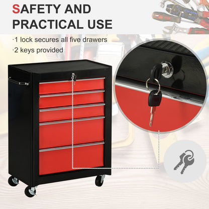 5-Drawer Lockable Tool Storage Trolley – Red