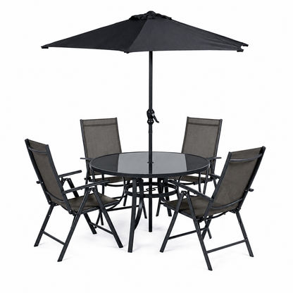 Ancona 4-Seater Dining Set – Charcoal with Parasol