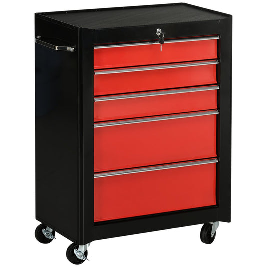 5-Drawer Lockable Tool Storage Trolley – Red