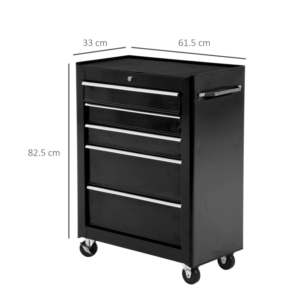5-Drawer Lockable Tool Storage Trolley – Black