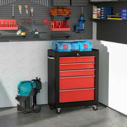 5-Drawer Lockable Tool Storage Trolley – Red