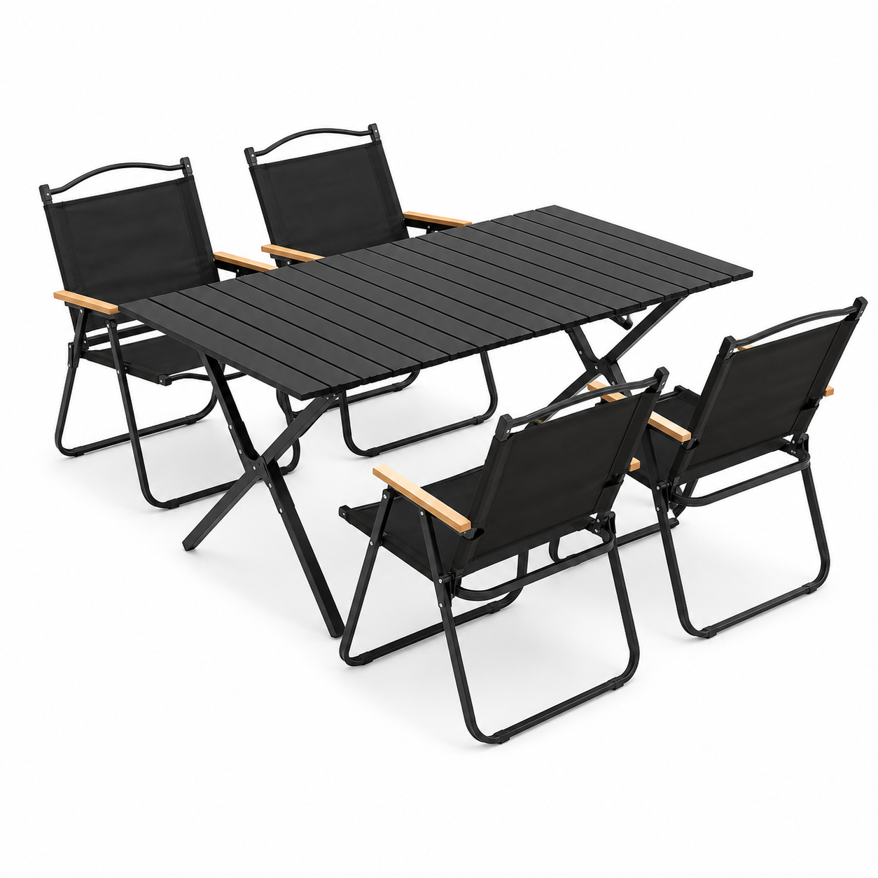 Black Folding Camping Table & 4 Chair Set
