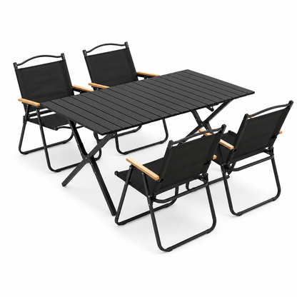 Black Folding Camping Table & 4 Chair Set