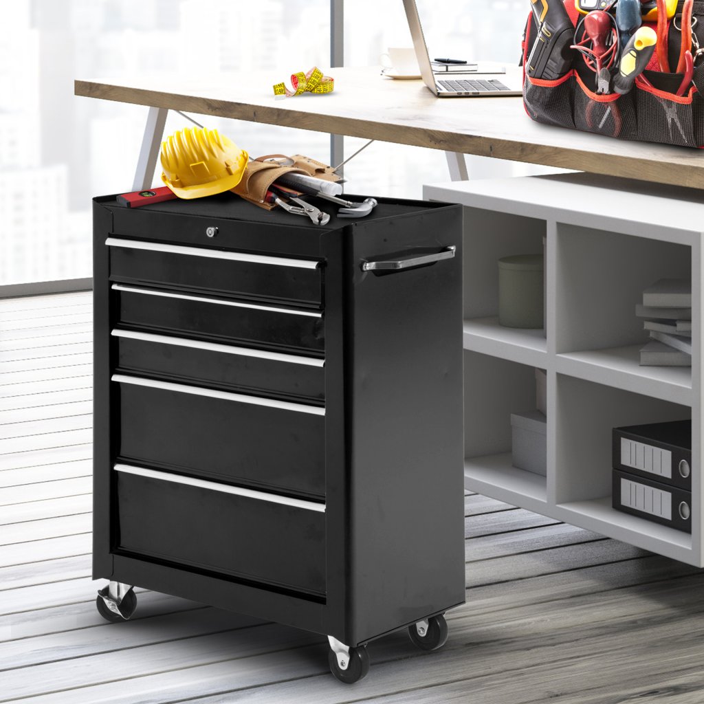 5-Drawer Lockable Tool Storage Trolley – Black