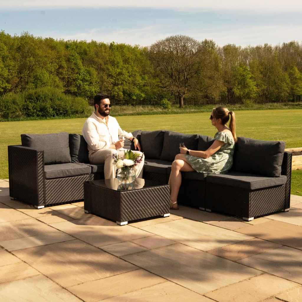 Black Rattan Corner Sofa Set & 4-Burner Gas BBQ Grill Bundle