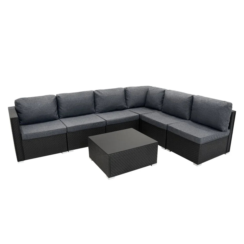 Black Rattan Corner Sofa Set & 4-Burner Gas BBQ Grill Bundle