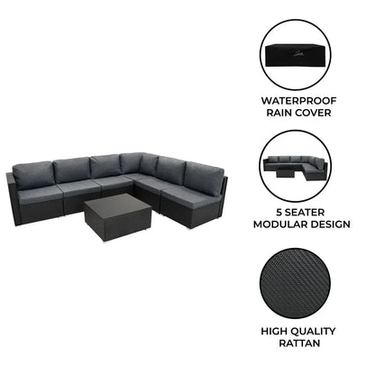 Black Rattan Corner Sofa Set & 4-Burner Gas BBQ Grill Bundle
