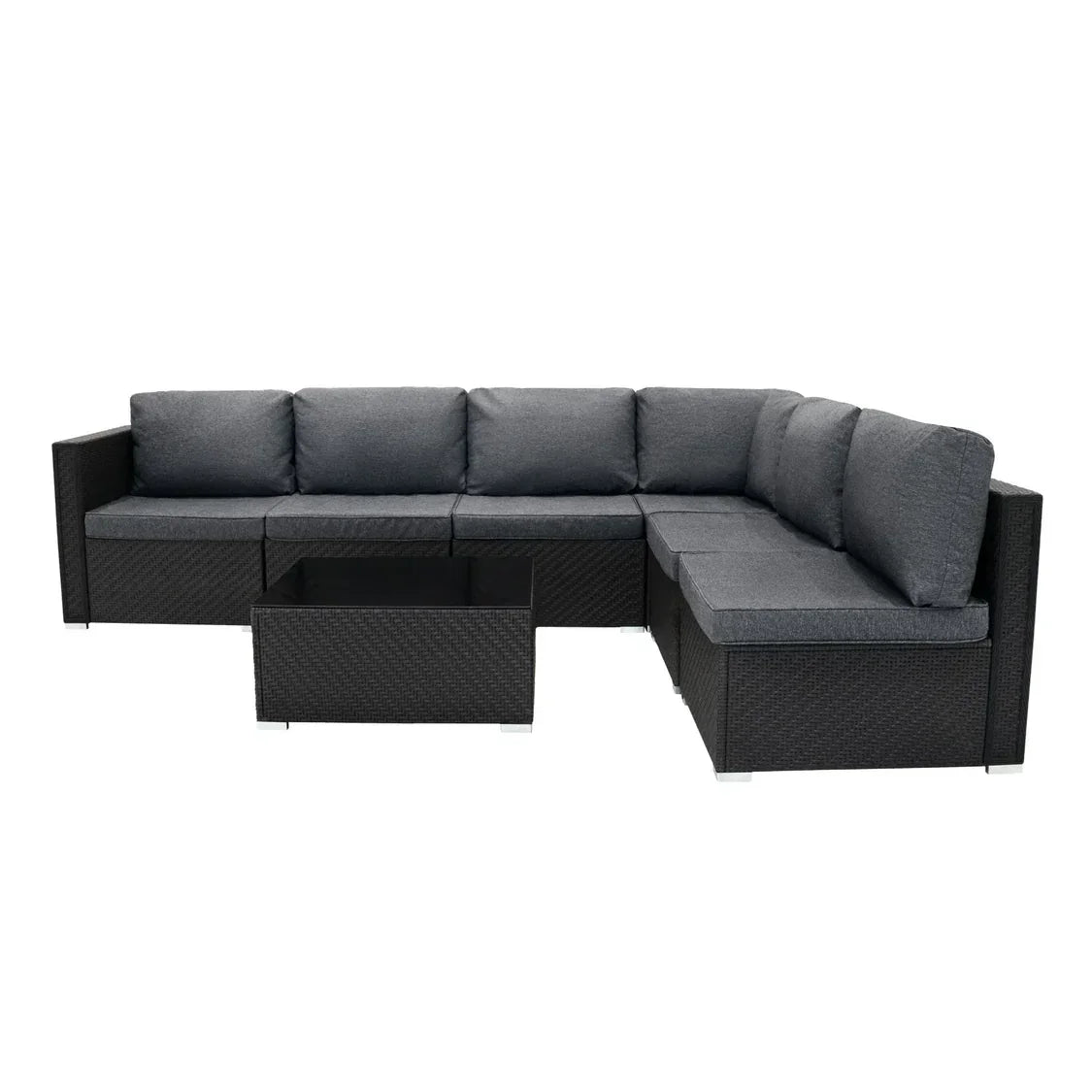 Black Rattan Corner Sofa Set & 4-Burner Gas BBQ Grill Bundle