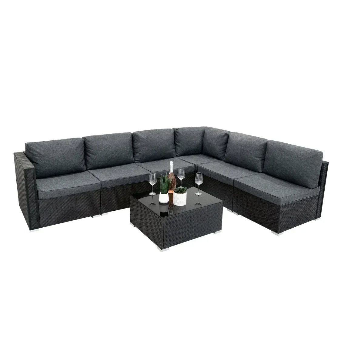 Black Rattan Corner Sofa Set & 4-Burner Gas BBQ Grill Bundle