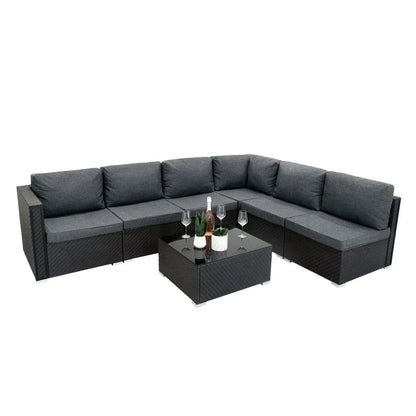 Black Rattan Corner Sofa Set & 4-Burner Gas BBQ Grill Bundle