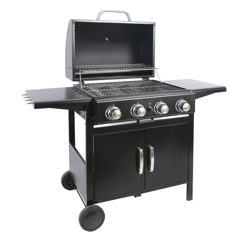Black Rattan Corner Sofa Set & 4-Burner Gas BBQ Grill Bundle