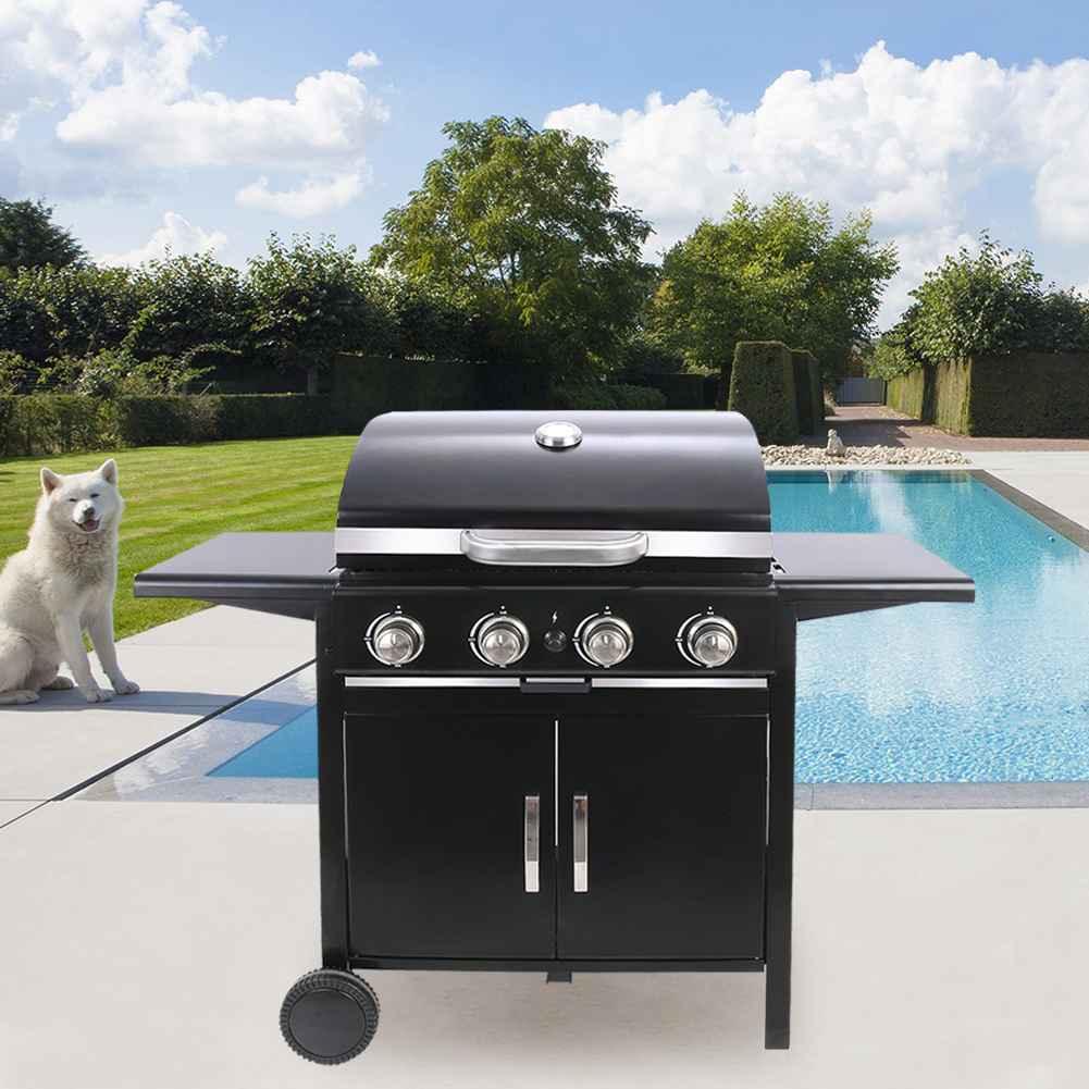 Black Rattan Corner Sofa Set & 4-Burner Gas BBQ Grill Bundle