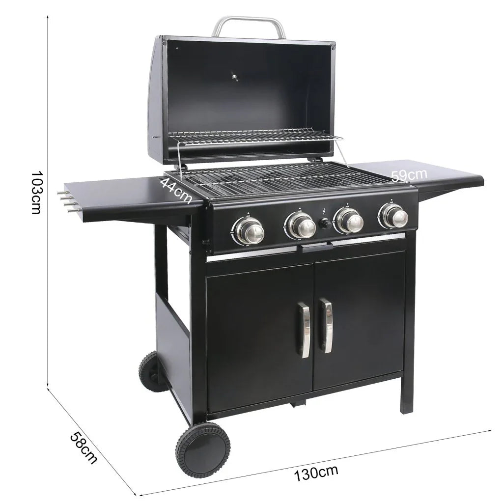 Black Rattan Corner Sofa Set & 4-Burner Gas BBQ Grill Bundle