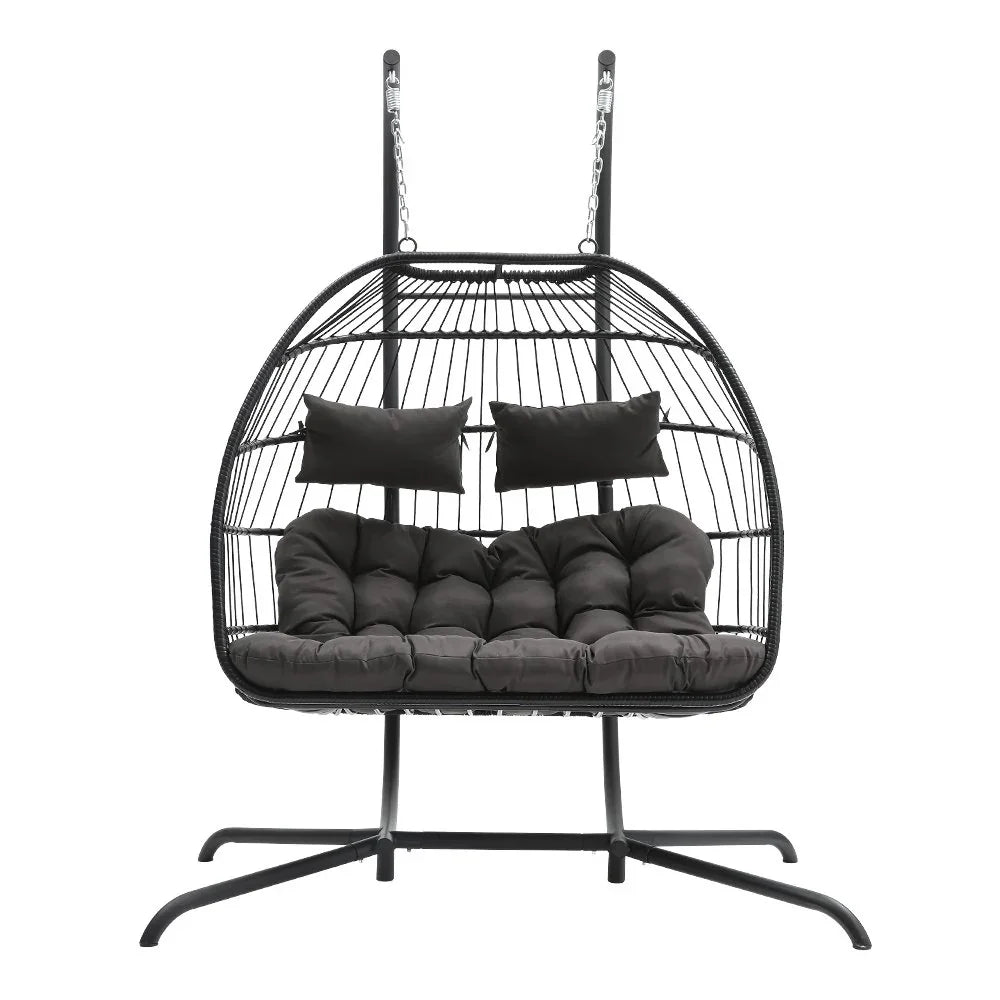 Hanging 2-Seater Egg Chair & Green 3m Cantilever Parasol Bundle