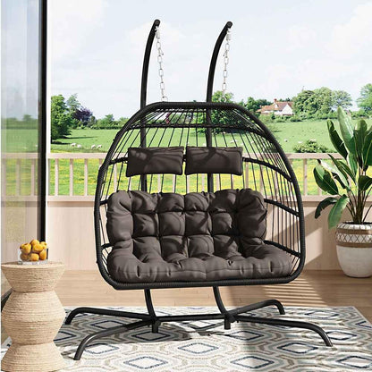 Hanging 2-Seater Egg Chair & Green 3m Cantilever Parasol Bundle