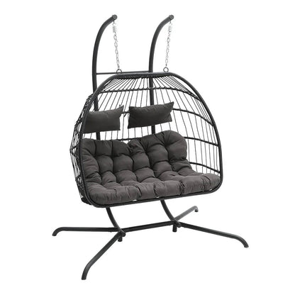 Hanging 2-Seater Egg Chair & Grey 3m Cantilever Parasol Bundle