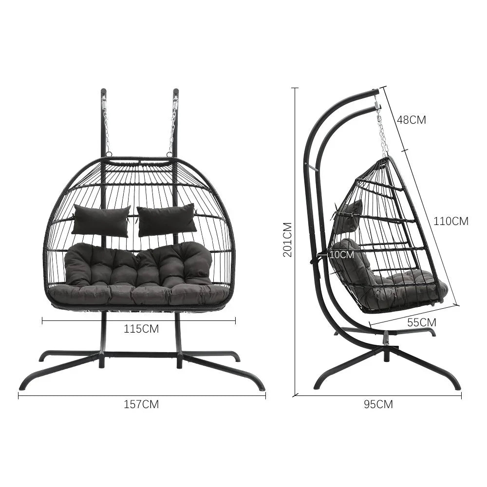 Hanging 2-Seater Egg Chair & Green 3m Cantilever Parasol Bundle