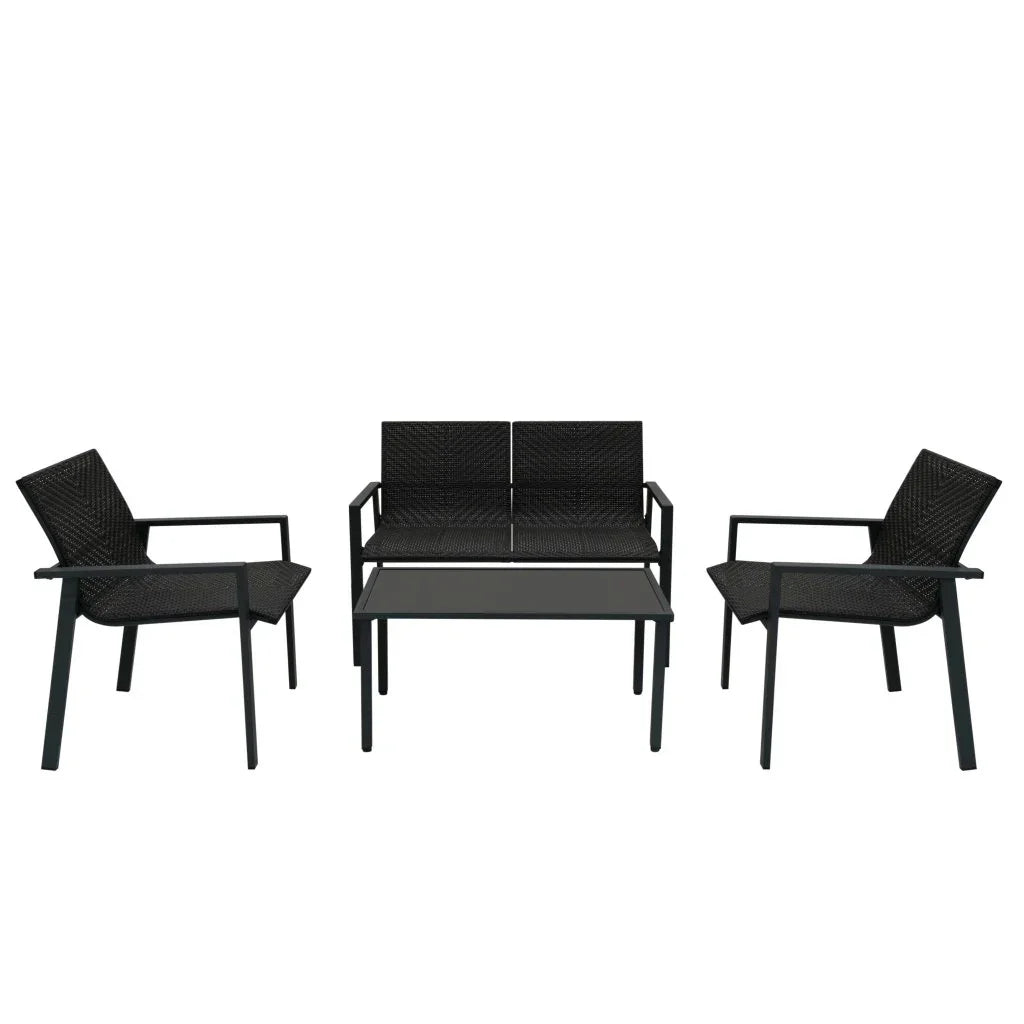 Black Rattan Patio Furniture Set & Portable Charcoal BBQ Grill Bundle