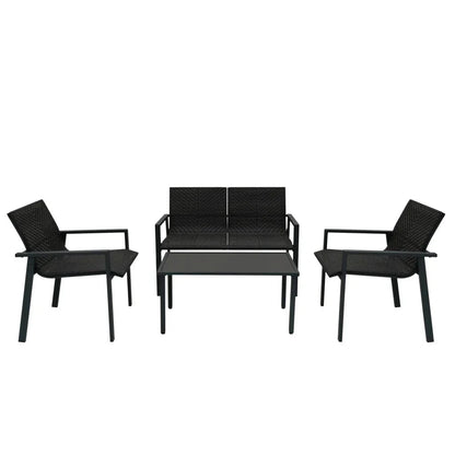 Black Rattan Patio Furniture Set & Portable Charcoal BBQ Grill Bundle