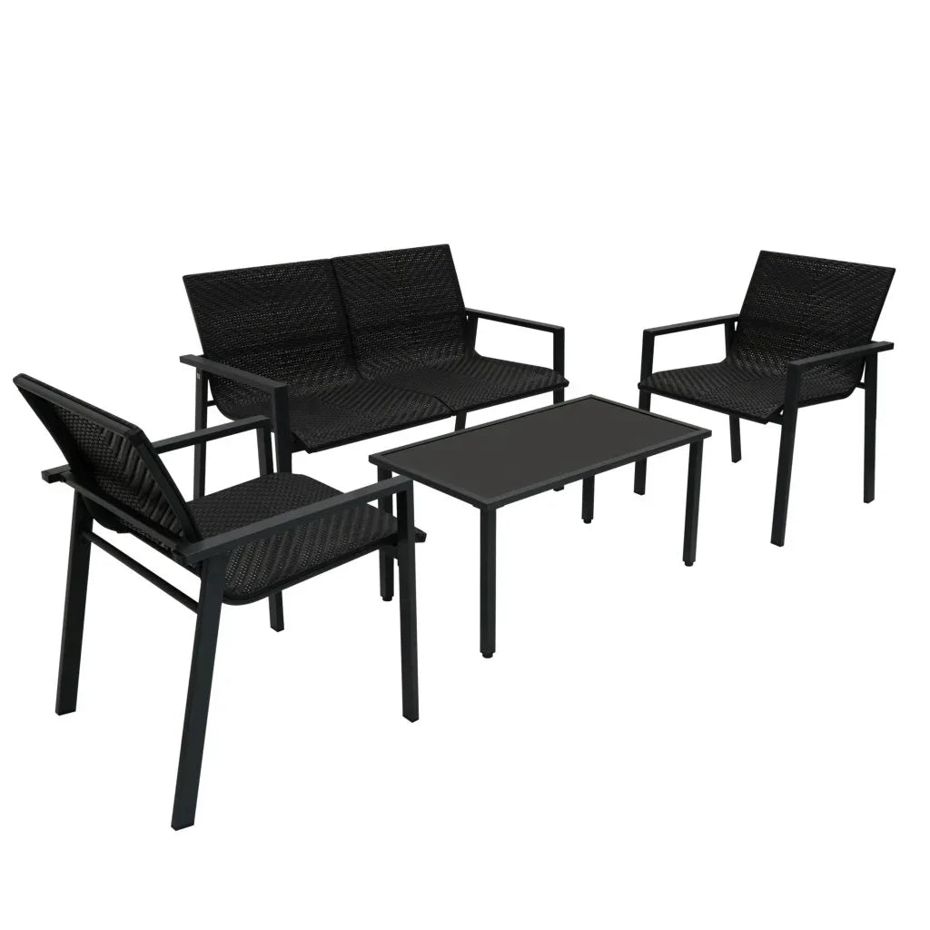 Black Rattan Patio Furniture Set & Portable Charcoal BBQ Grill Bundle