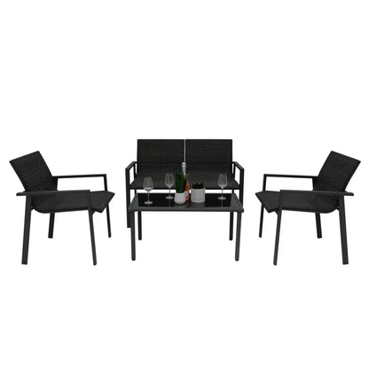 Black Rattan Patio Furniture Set & Portable Charcoal BBQ Grill Bundle