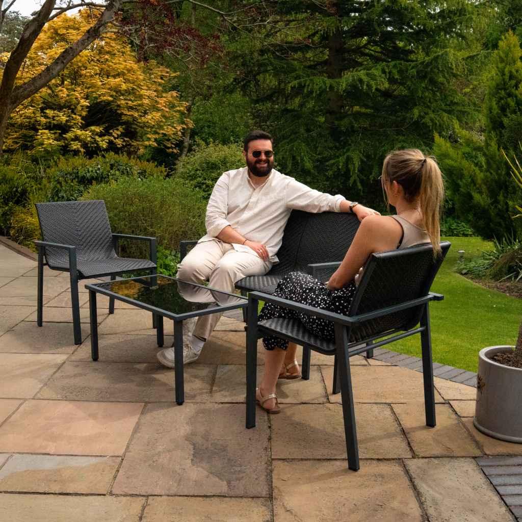 Black Rattan Patio Furniture Set & Portable Charcoal BBQ Grill Bundle