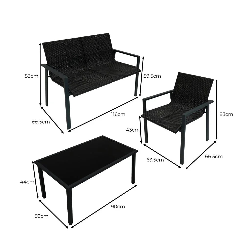 Black Rattan Patio Furniture Set & Portable Charcoal BBQ Grill Bundle