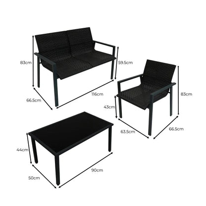 Black Rattan Patio Furniture Set & Portable Charcoal BBQ Grill Bundle